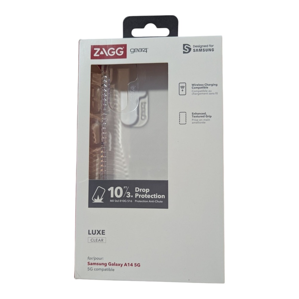 E9. ZAGG Gear4 Luxe Clear Case for Samsung Galaxy A14 5G, Wireless Charging Comp